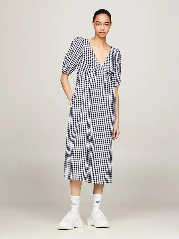 Fit-and-Flare-Midi-Kleid mit Vichy-Karo