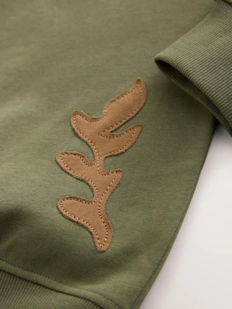 Khaki zelená - Mikina s nášivkami