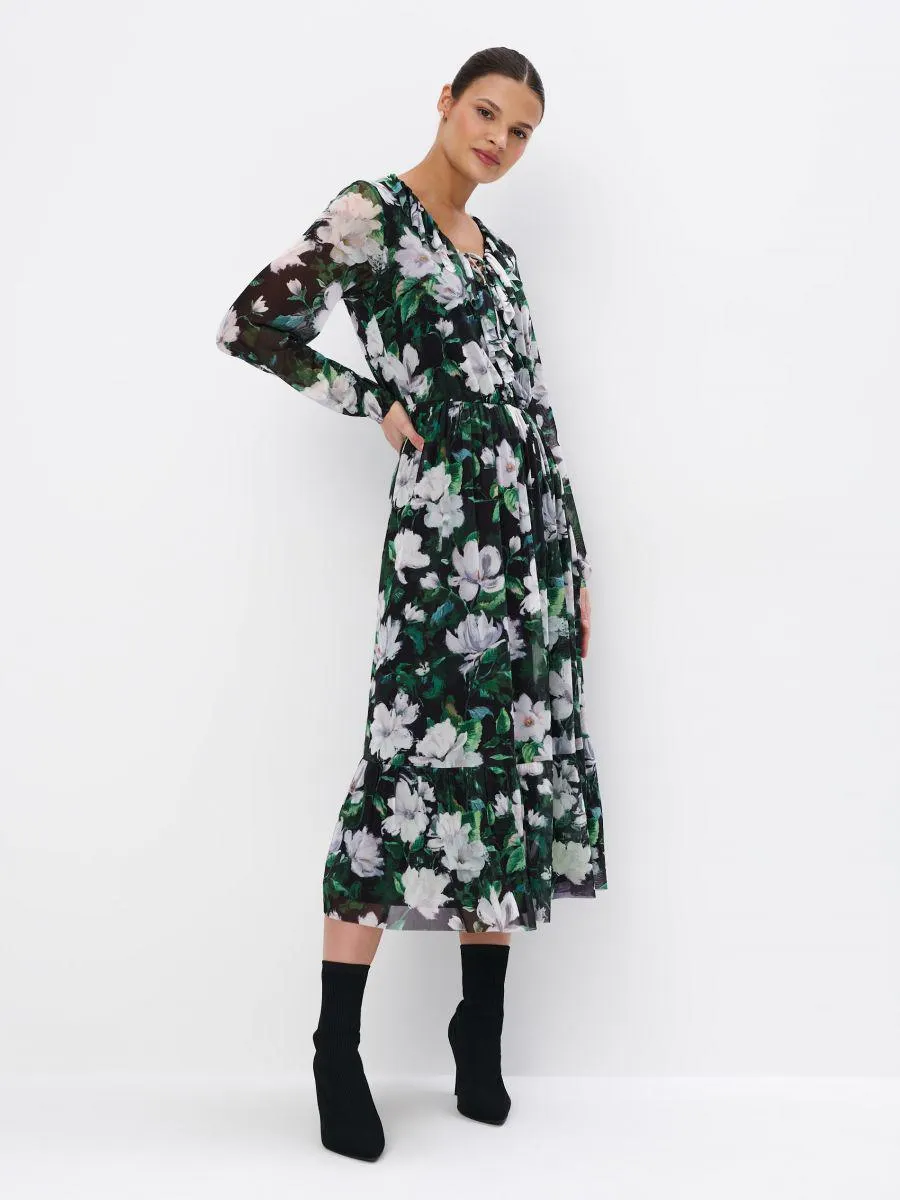Midi šaty s květinovým vzorem