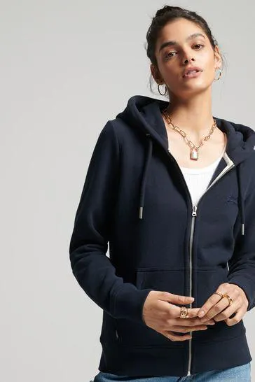 Mikina Superdry na zip s kapucí, výšivkou a vintage logem