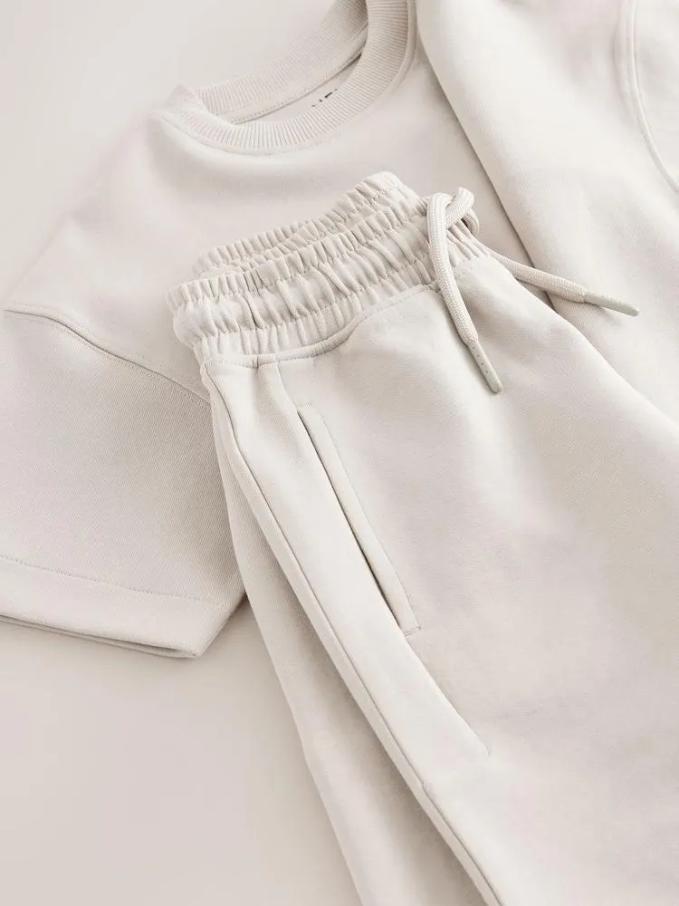 Cementová - Sada silného trička a kraťasů volného střihu (3-16let)