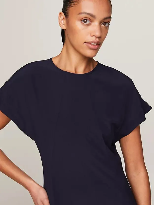Kurzarm-Maxikleid aus Krepp mit TH-Monogramm