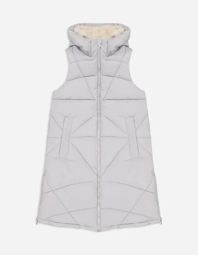 Dlouhá vesta - Imitace kožešiny - seda