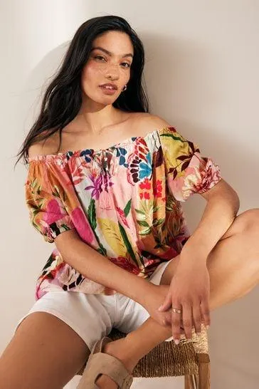 Kurzärmelige Carmen-Bluse mit Bindeband
