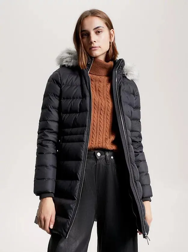 Down-Filled Faux Fur Hood Coat