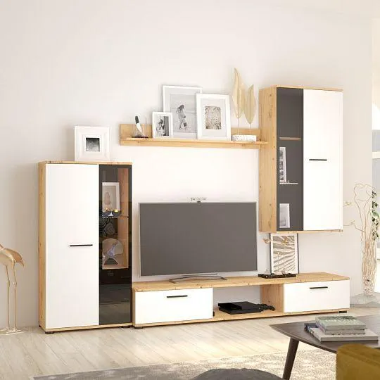 SORENTA obývací stěna, dub artisan/bílá