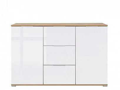 Zele Komoda KOM2D3S, dub wotan/bílý lesk