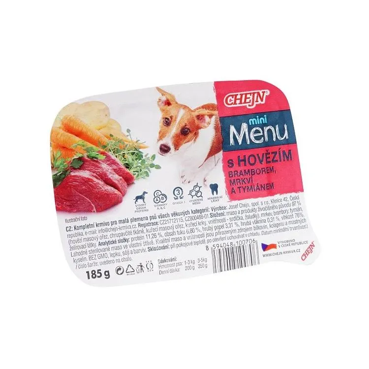 Chejn mini MENU s hovězím pro malé psy, 185 g