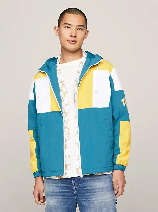 Colour-Blocked Padded Hooded Windbreaker