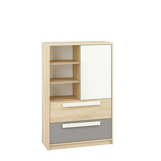 DIVO 0701 komoda, buk fjord/dvířka bílá/buk/šedá