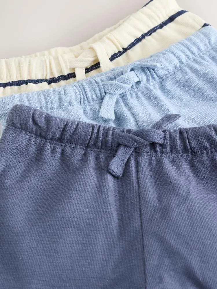 Modré A Pruhované - Texturované šortky 3 Balení (3mths-7yrs)