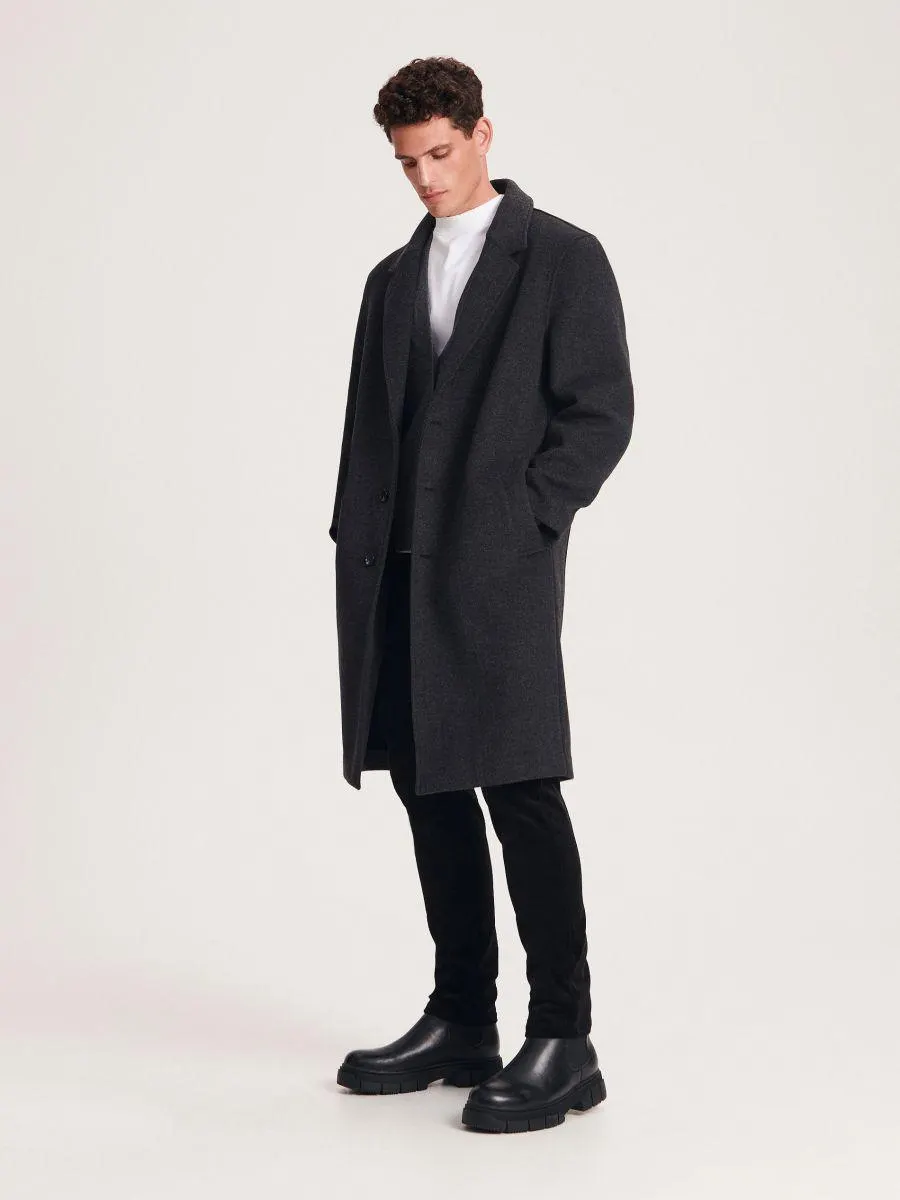 Palton cu un singur rând de nasturi și adaos de lână