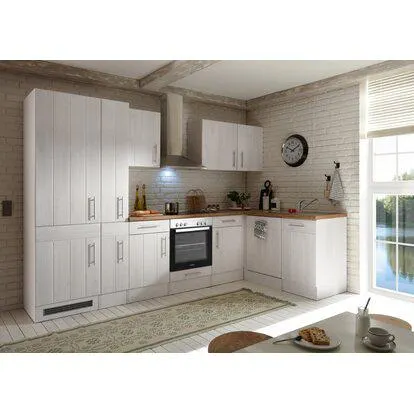 Respekta Kuchyně Anton L modřín/dub 310 cm-trouba+skl.d./digestoř/myčka/lednice