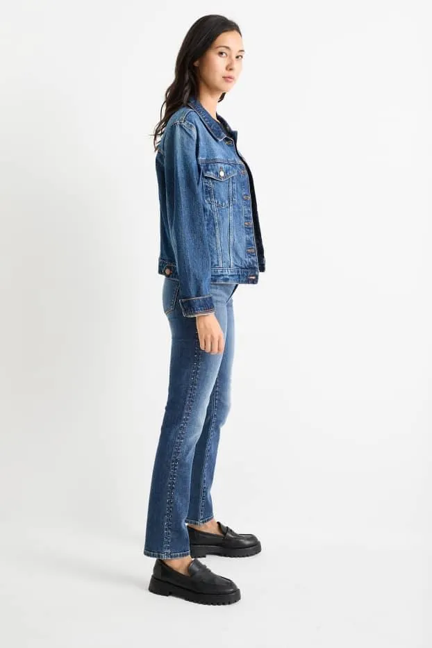 Straight jeans se štrasovými kamínky - mid waist
