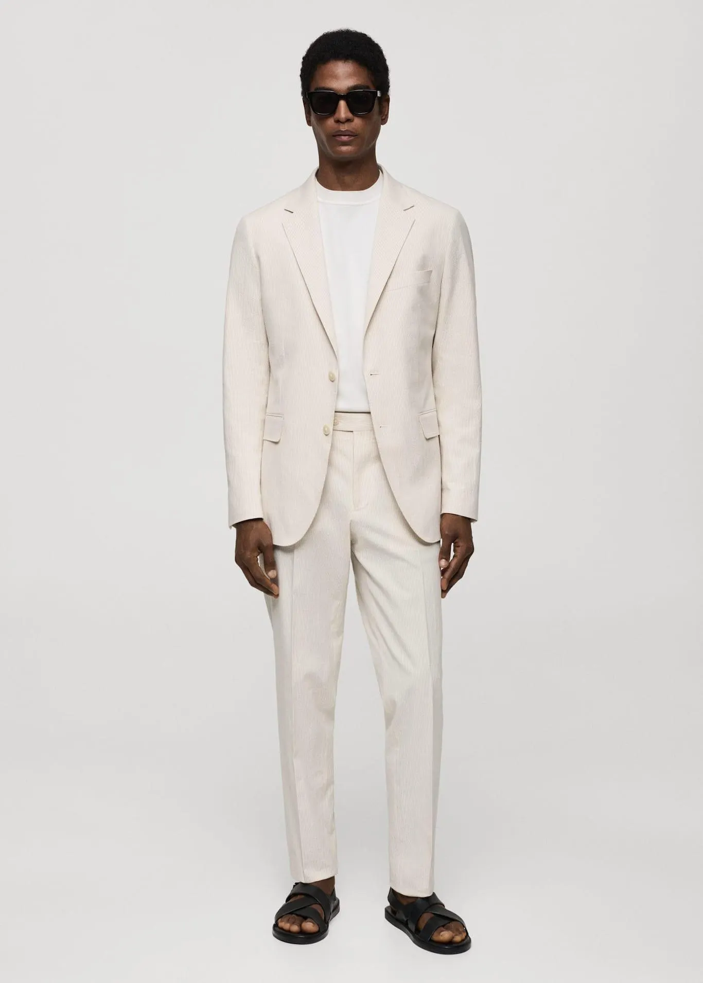 Oblekové sako slim fit bavlna seersucker s proužky