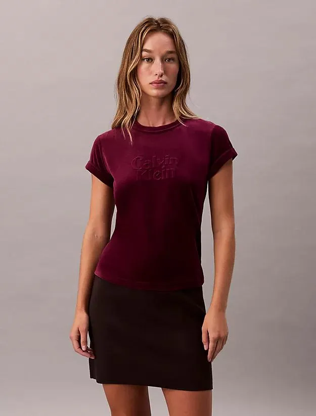 Velour Embossed Logo Graphic Slim T-Shirt