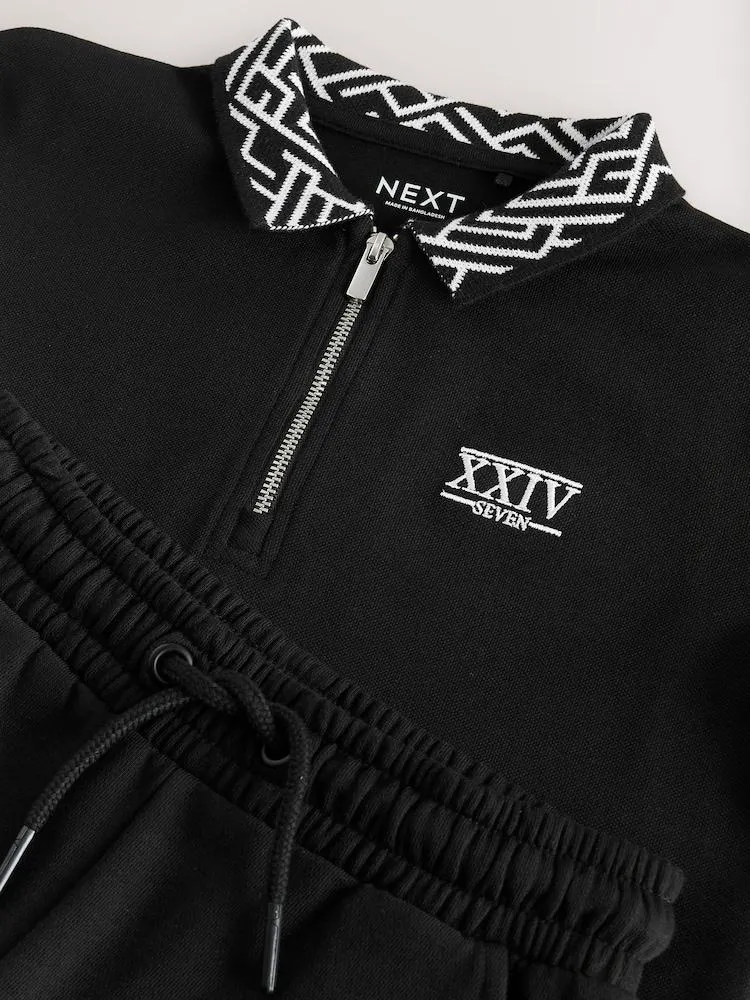 Černý - Sada polokošile s krátkými rukávy a kraťasy s geometrickým límečkem (3-16let)