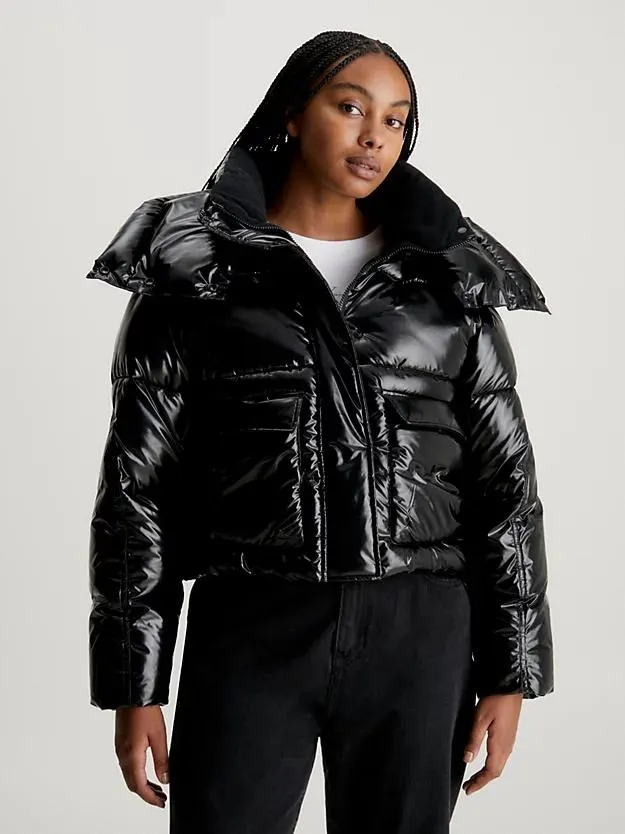 Cropped High Shine Puffer Jacket