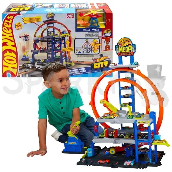Hot Wheels City Maxi garáž se smyčkami, autem a vrtulníkem