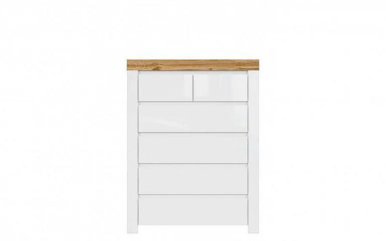 HOLTEN komoda KOM6S, bílá/dub woltan/bílý lesk