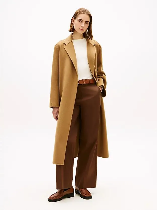 Double-Faced Wool Blend Belted Longline Coat
