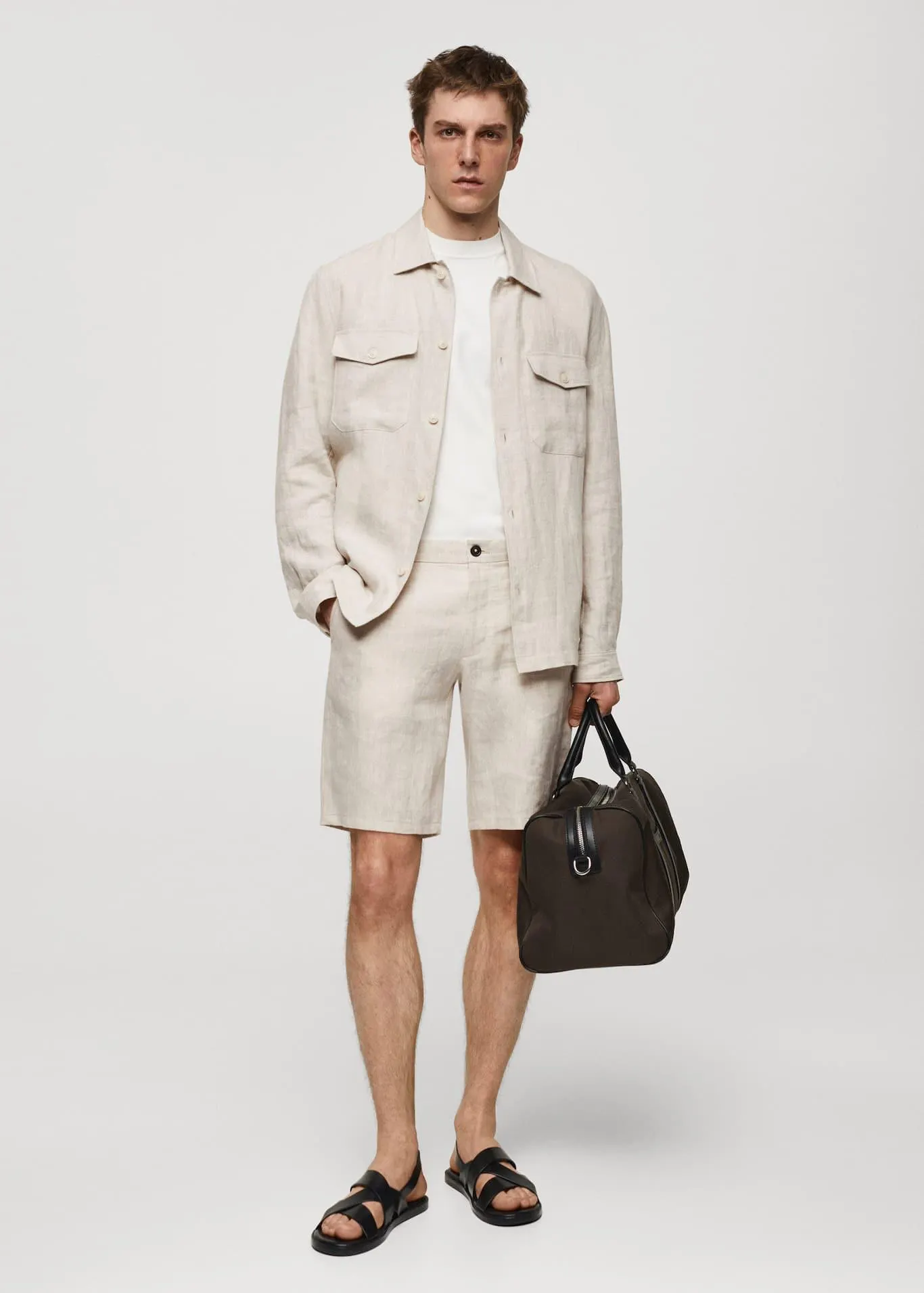 Bermudy slim fit 100% len