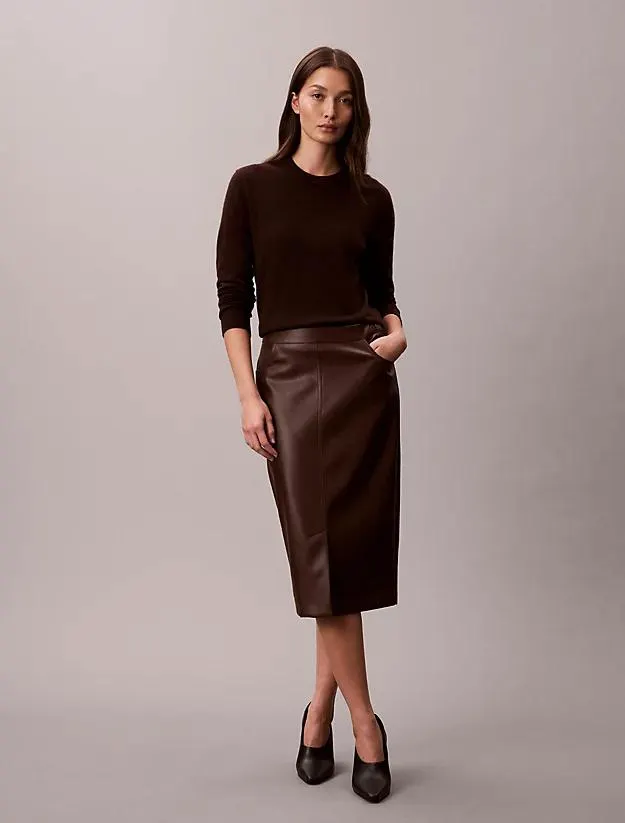 Faux Leather Midi Skirt