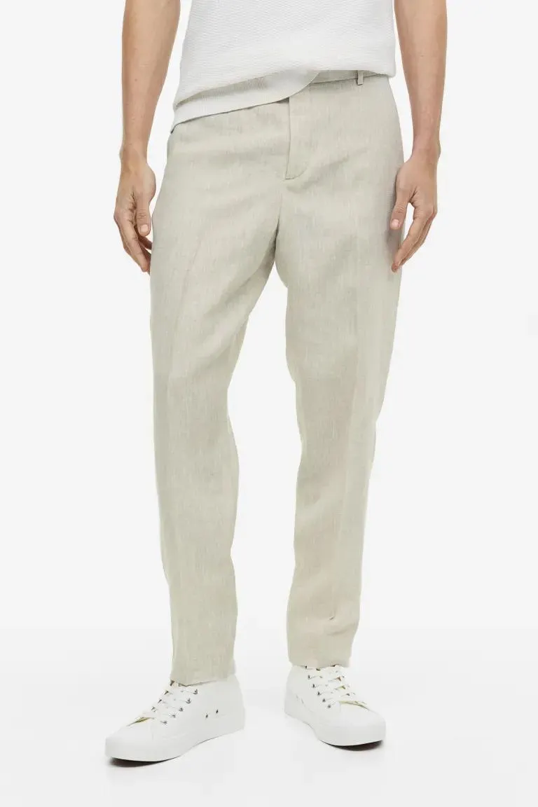 Lněné společenské kalhoty Slim Fit