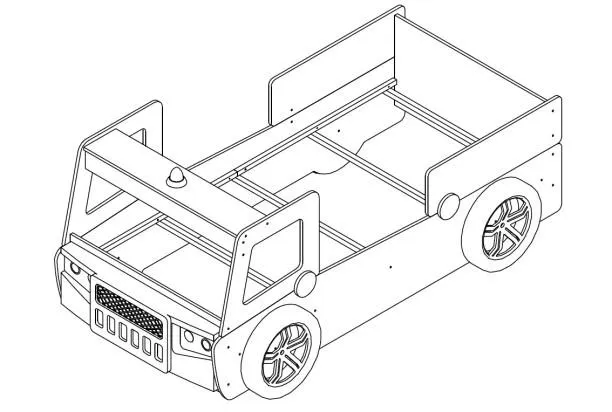 Dětská postel Spark 90x200 cm, červené hasičské auto s osvětlením