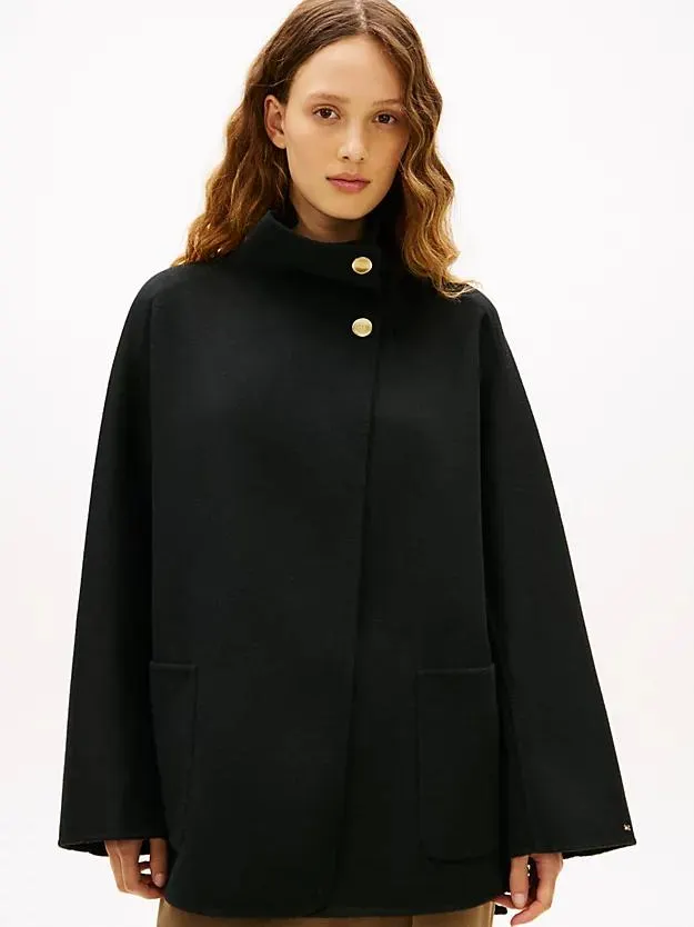 Wool Blend Funnel Neck Oversized Coat