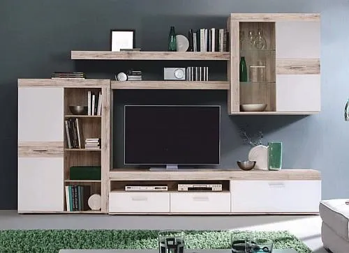 Obývací stěna PAULA dub sand / bílá