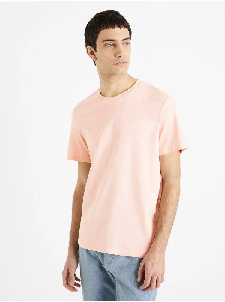 Růžové pánské basic tričko Celio Tebase