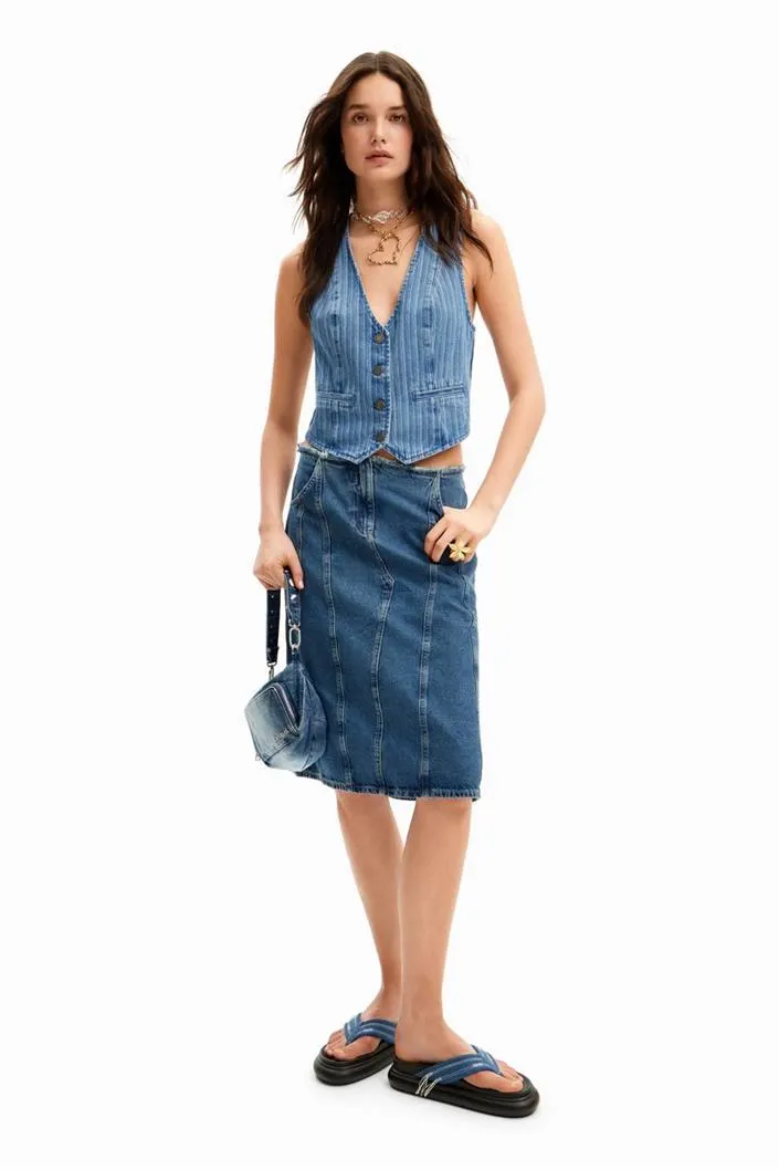 sukně Desigual Mara denim medium wash