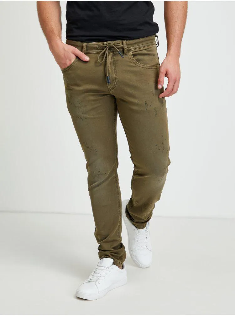 Khaki pánské slim fit džíny s potrhaným efektem Diesel Thommer
