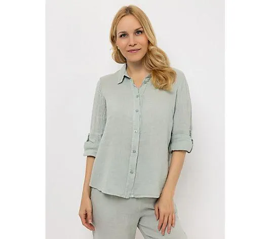 DINE 'N' DANCE Leinenbluse Frida 1/1-Arm Blusenkragen leger weit