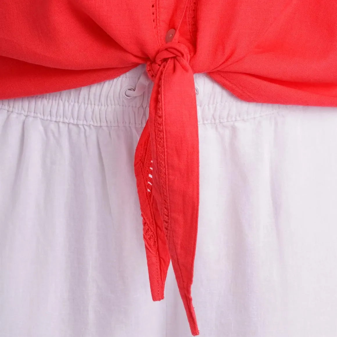 Damen Leinen-Bluse mit Knotendetail