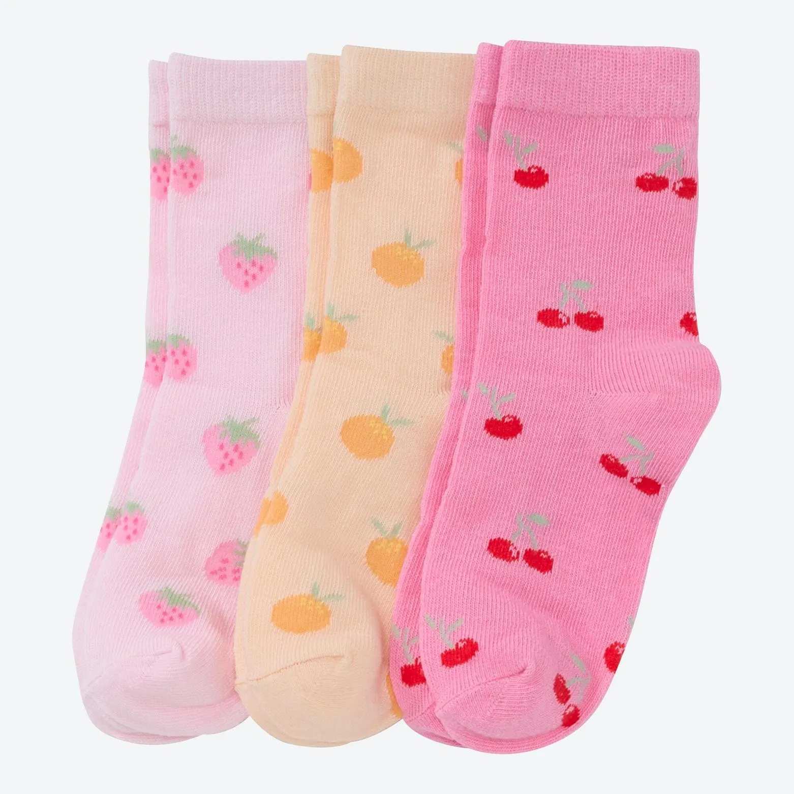 Kinder-Mädchen-Socken mit Früchte-Motiven, 3er-Pack