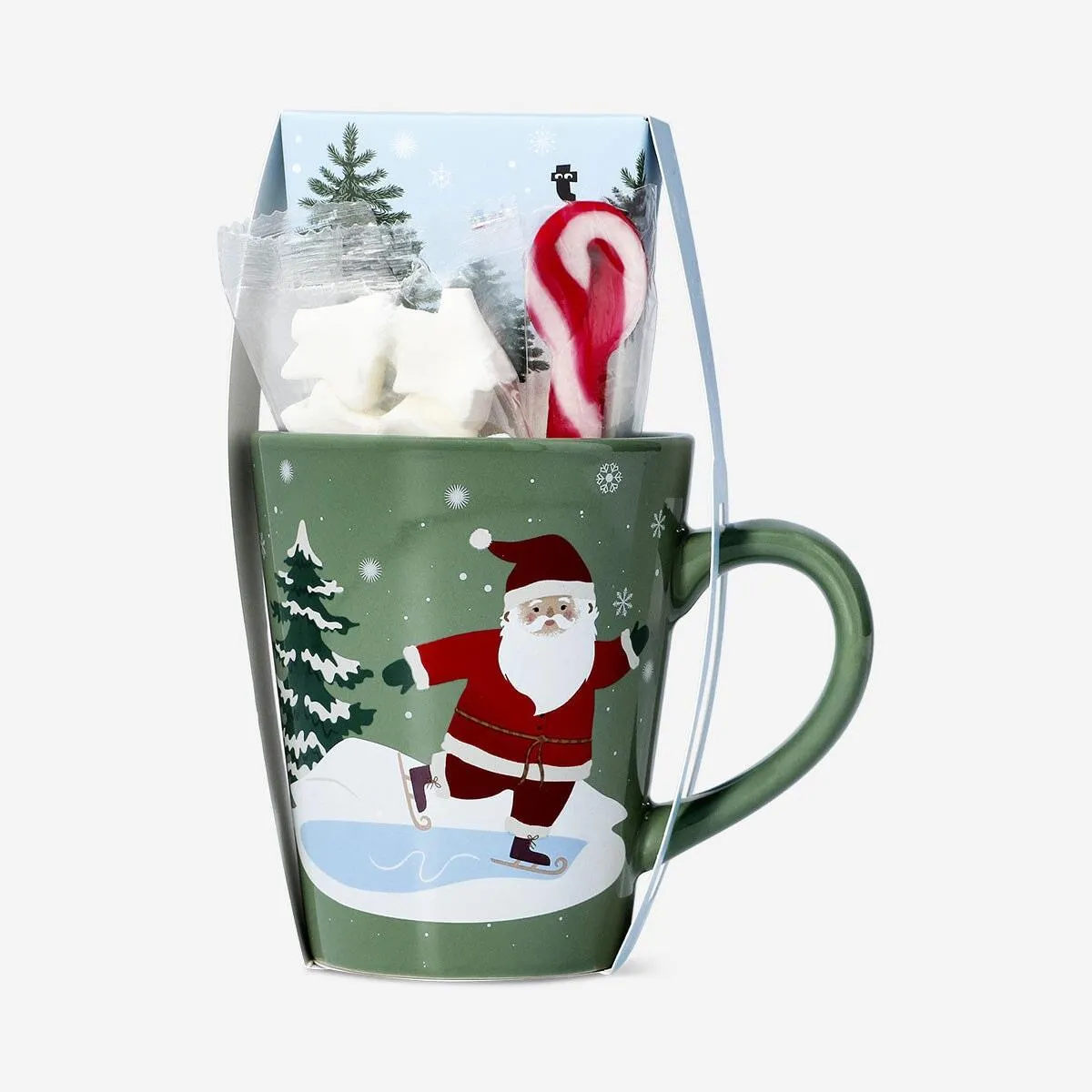 Mug with hot chocolate and candy cane spoon