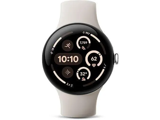 GOOGLE Pixel Watch 3 (Wi-Fi) 45 mm, Smartwatch Aluminium Fluorelastomer, 150–185 mm, 165–215 mm, Porcelain