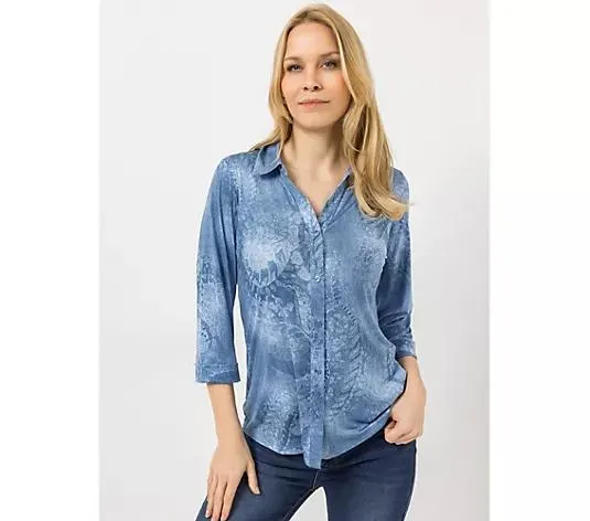 DINE 'N' DANCE Jerseybluse, 3/4-Arm Knopfleiste Allover-Druck figurumspielend