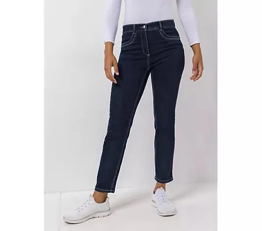 EVA LUTZ Jeanshose 5-Pocket-Style mit Tuch schmale Form
