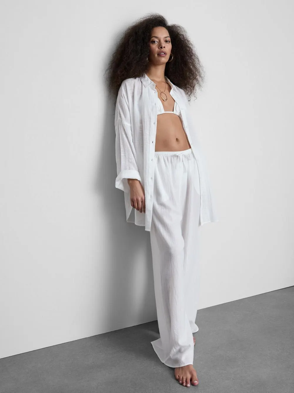 Pantalones de playa anchos con cordón de ajuste