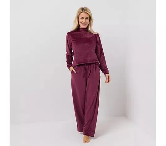 MONT CHALET Damen-Hausanzug, 2tlg uni Mikrofaser Samtfell weites Bein