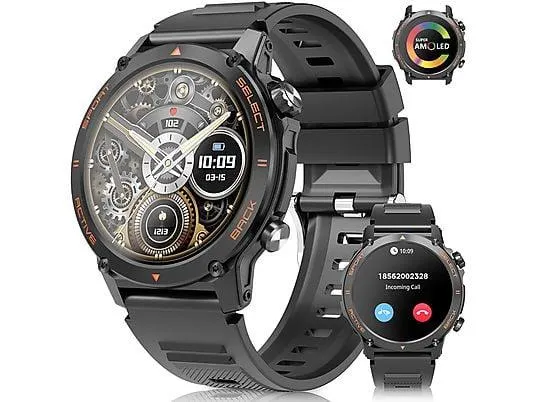 SYTIFRO Z136 AMOLED Smartwatch Herren,1.43" Fitness Uhr Smartwatch Silikon, 265 mm, Schwarz