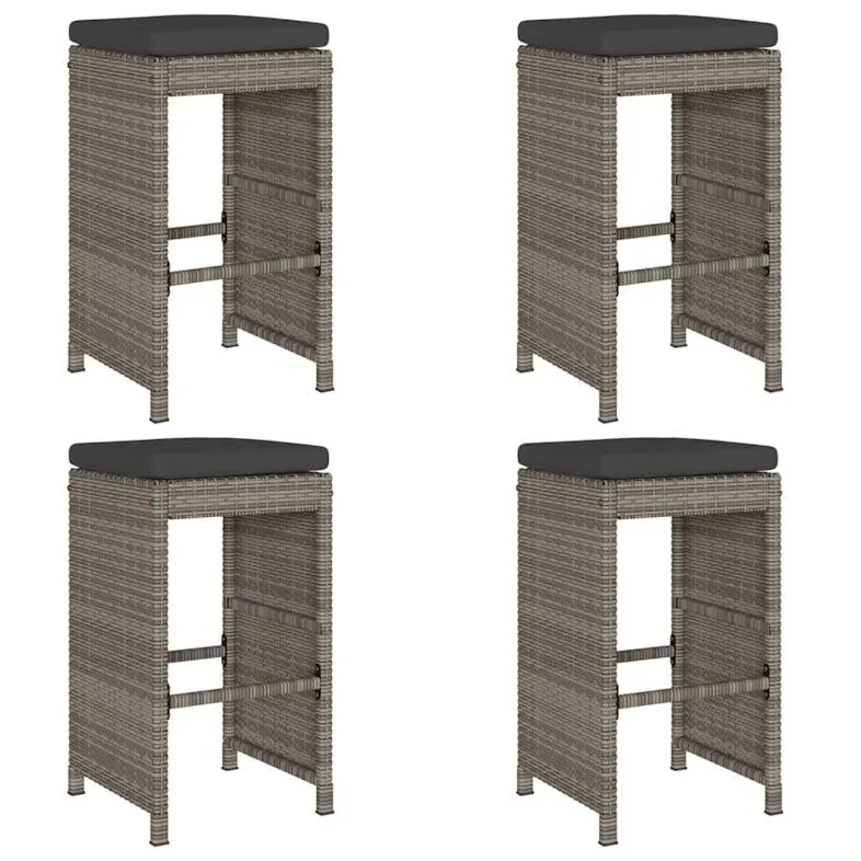 vidaXL Garten-Barhocker mit Kissen 4 Stk. Grau Poly Rattan