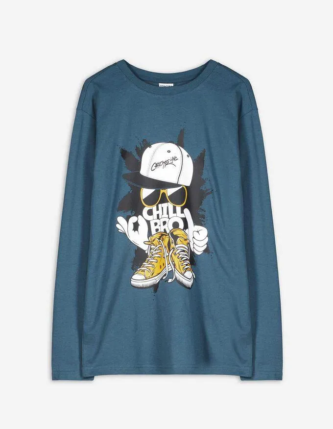 Longsleeve - Vooropdruk - donkerblauw