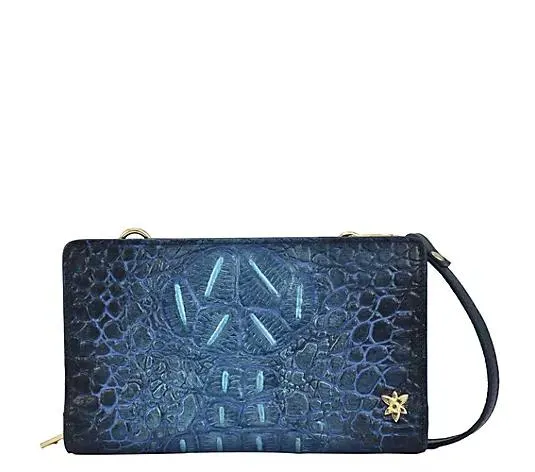 ANUSCHKA® Umhängetasche echt Leder Kroko- Optik handbemalt