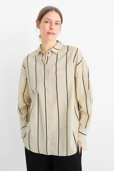 Blouse - linen blend - striped
