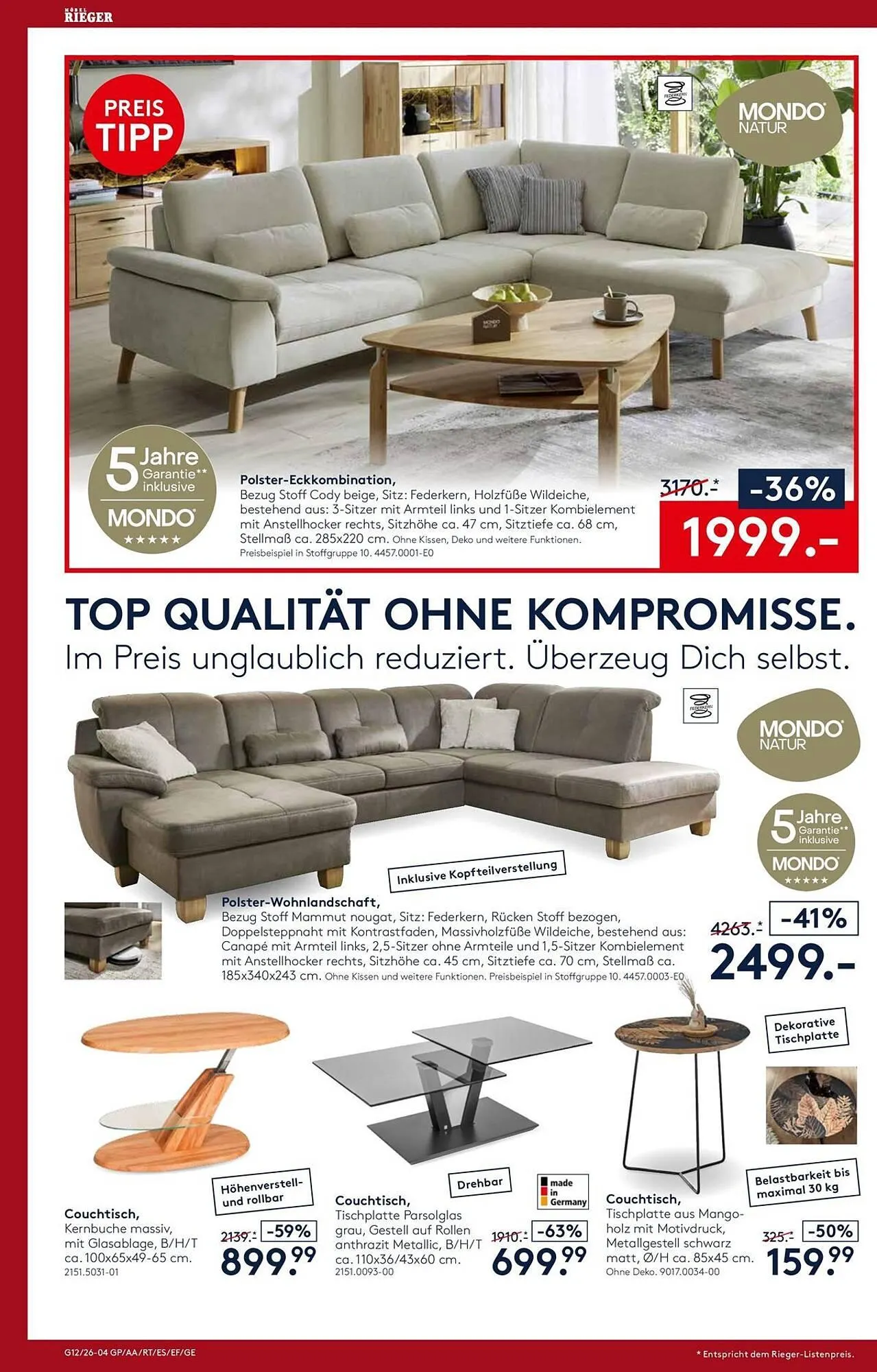 Möbel Rieger Prospekt von 26. März bis 9. April 2026 - Prospekt seite 4