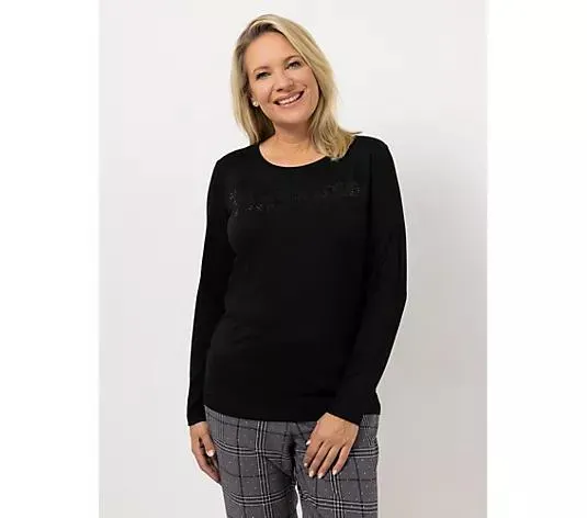 KILIAN KERNER SENSES Shirt, Langarm Rundhalsausschnitt Schriftzug mit Strass figurumspielend